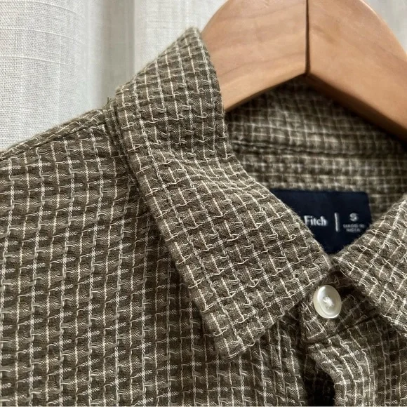 abercrombie long sleeve men's waffle button up olive green size small - Picture 6 of 16